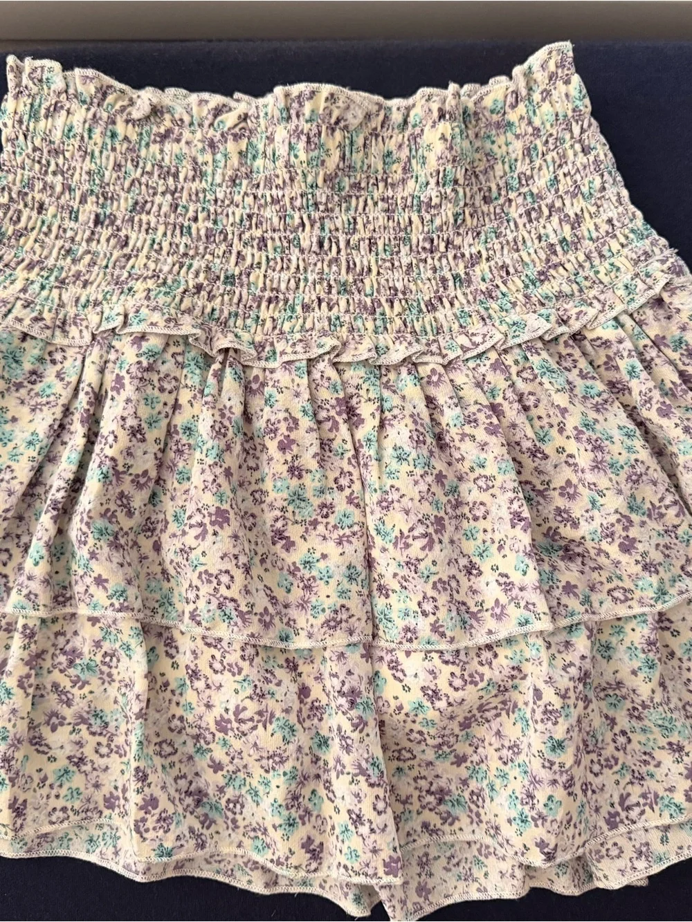 Katie J NYC Cream Mini Skirt with Lavender and Mint Floral Smocking